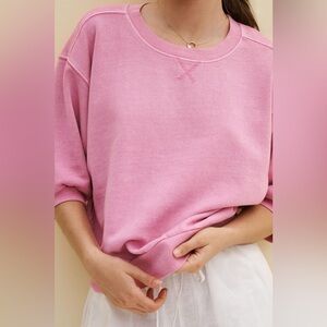 Pilcro The Niki Bubble Sweatshirt Anthropologie quarter sleeve pink sweater